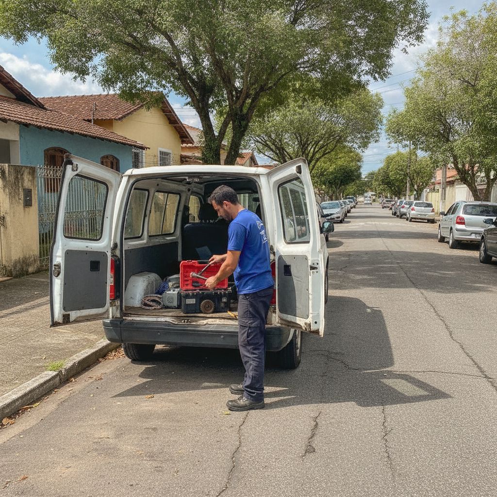 Van da MR System totalmente equipada com ferramentas profissionais e peças para conserto de portões